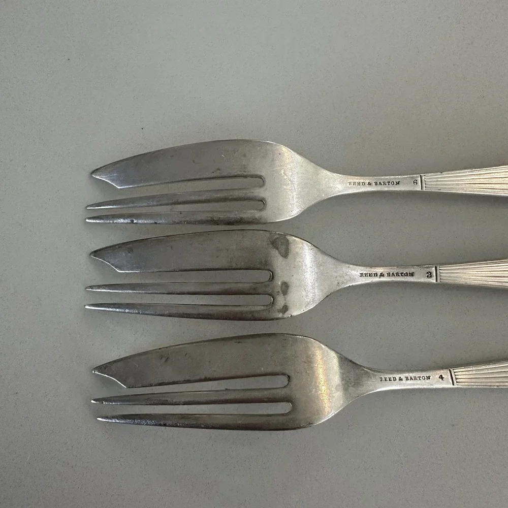 Reed‎ & Barton Set Of 3 Pastry, Oyster Or Cocktail Forks Silver Plated 6 1/2